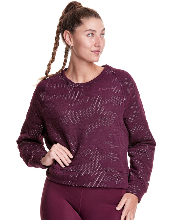 Champion Womens Sweatshirt NZ - Soft Touch Double Knit Camo Crew Dark Purple ( 9274-RGHZK )